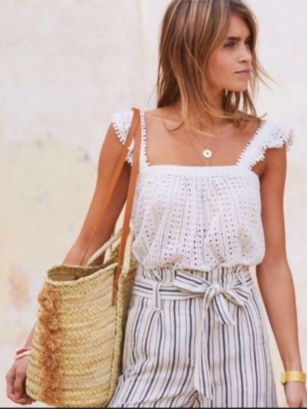 Sezane  Abby ivory crochet eyelet top size 38 US 6
